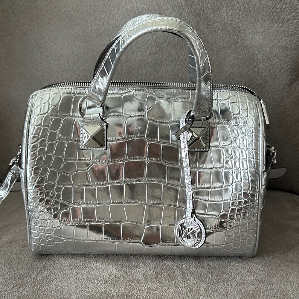 Michael Kors Metallic Silver Satchel “Grayson Duffel”